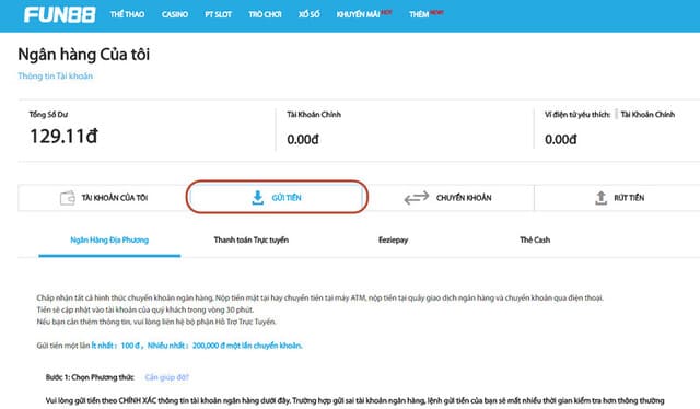 Sử dụng thẻ F-Go để gửi tiền vào Fun88