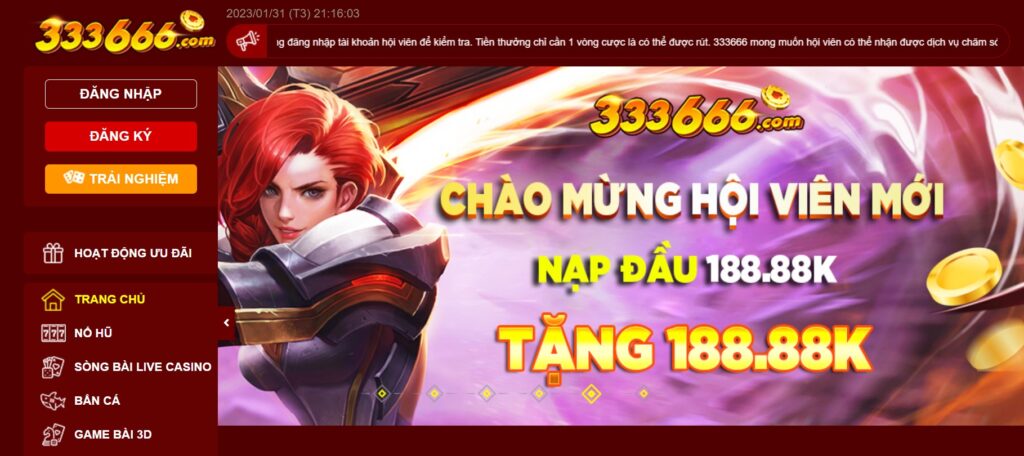 Trải nghiệm giao diện sôi động tại 333666