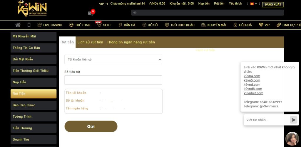 Hướng dẫn rút tiền nhanh chóng tại K9win